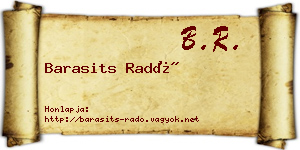 Barasits Radó névjegykártya